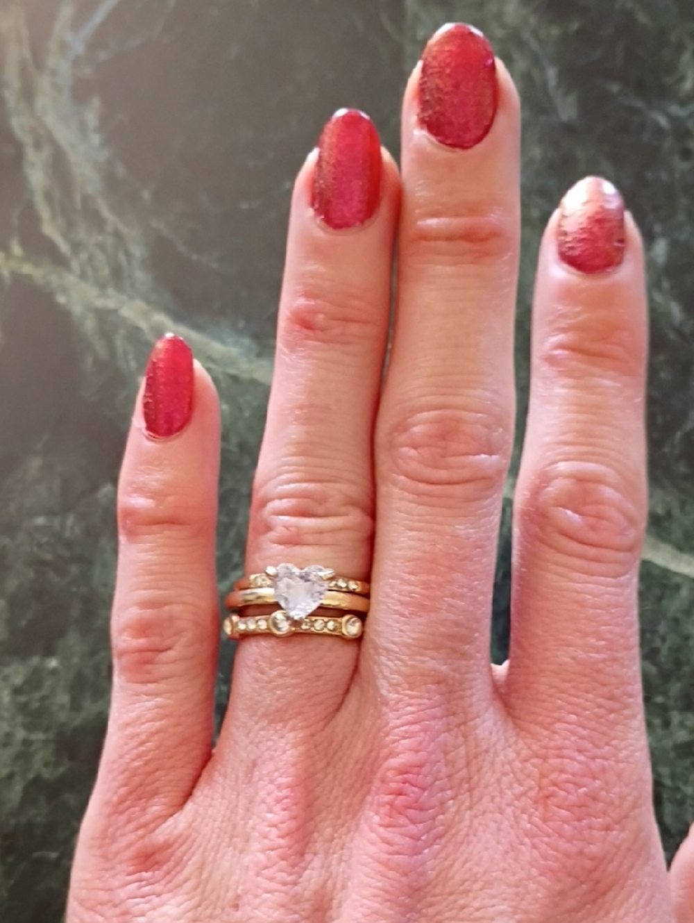 Gold Heart Solitaire and Band Stack Ring Set